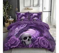 Quixora Housse De Couette 200 x 200 cm Parure De Lit Dragon et crâne Violet Gothique Impression Housse de Couette Set 3 Pièces, Violet