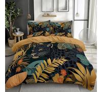 Quixora Housse De Couette 220 x 240 cm Léopard de la Jungle de Dessin Animé Parure De Lit avec Fermeture éClair Microfibre Marron doré Housse De Couette, Impression Housse de Couette Set 3 Pièces