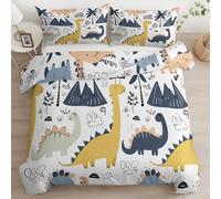 Quixora Housse de Couette 90 x 190 cm Enfant Microfibre Douce, Set Lit 2 Pièces Imprimée avec Fermeture Éclair, 1 Housse Couette + 1 Taies- Dessin Animé Dinosaure Minimaliste Palmier Parures de Lit