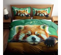 Quixora Housse de Couette Animal Panda Roux Parures de lit 90 x 190 Garçons Filles Adulte Ado, Parure de Lit Microfibre, Vert