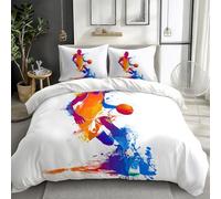 Quixora Housse de Couette Blanc 90 x 190 cm, Parure de Lit Style Graffiti Joueur de Basketball avec Fermeture Éclair, 1 Taies d'oreiller 65x65cm, Linge de Lit 1 Personnes pour Adulte Enfant