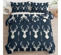 Quixora Housse de Couette Bleu foncé 220 x 240 cm Enfant Microfibre Douce, Set Lit 3 Pièces Imprimée, 1 Housse Couette + 2 Taies 65x65cm - Animal Tête de Cerf Flèche Parures de Lit