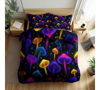 Quixora Housse de Couette Champignons colorés psychédéliques Parures de lit 200 x 200 cm Garçons Filles Adulte Ado, Parure de Lit Microfibre, Noir