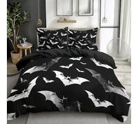 Quixora Housse de Couette Chauves-Souris Volantes Gothiques Parures de lit 140 x 200 cm Garçons Filles Adulte Ado, Parure de Lit Microfibre, Noir