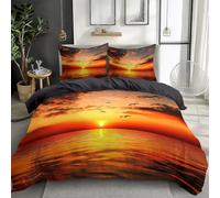 Quixora Housse de Couette Coucher de Soleil sur la mer Thème, 200 x 200 cm - Douce et Résistante aux Rides, Gris foncé Violet Parures de lit, Parfaite pour la Décoration de Chambre