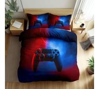 Quixora Housse de Couette Éclair Manette de Jeu nébuleuse Rouge et Bleue Parures de lit 180 x 200 cm Garçons Filles Adulte Ado, Parure de Lit Microfibre