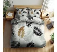 Quixora Housse de Couette Feuilles de Palmier Noires et Blanches minimalisme Parures de lit 140 x 200 cm Garçons Filles Adulte Ado, Parure de Lit Microfibre