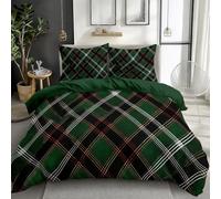 Quixora Housse de Couette - Grille Plaid Vert Rayures Motifs 140 x 200 cm réversibles Parure de Lit- Housse de Couette pour garçons Enfants Adolescents - Literie Set avec Taies d'oreiller