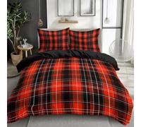 Quixora Housse de Couette - Grille Rétro Rouge Noir Plaid Motifs 180 x 200 cm réversibles Parure de Lit- Housse de Couette pour garçons Enfants Adolescents - Literie Set avec Taies d'oreiller