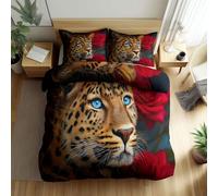Quixora Housse de Couette Léopard aux Yeux Bleus esthétique Sauvage Parures de lit 260 x 240 cm Garçons Filles Adulte Ado, Parure de Lit Microfibre