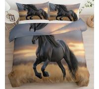 Quixora Housse de Couette - Nature Champs Course Cheval Frison Motifs 90 x 190 cm réversibles Parure de Lit- Housse de Couette pour garçons Enfants Adolescents - Literie Set avec Taies d'oreiller