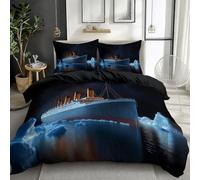 Quixora Housse de Couette Noir 140 x 200 cm, Parure de Lit Titanic Nuit Scène Nocturne avec Fermeture Éclair, 2 Taies d'oreiller 65x65cm, Linge de Lit 1 Personnes pour Adulte Enfant