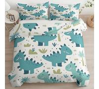Quixora Housse de Couette Parure de Lit Microfibre Doux Fermeture Éclair Enfants Garçons Filles 200 x 220 cm Dinosaure Cartoon avec Palmiers Taie d'oreiller Literie