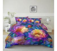 Quixora Housse de Couette Réversible en Microfibre, Multicolore Parure de Lit Imprimé Jardin Romantique Verre Pivoine Modèle, 90 x 190 cm avec Fermeture Éclair et 1 Taies d’Oreiller 65x65 cm