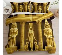 Quixora Housse de Couette Réversible en Microfibre, Parure de Lit Imprimé Déesse Égyptienne Or Modèle, 200 x 220 cm avec Fermeture Éclair et 2 Taies d’Oreiller 65x65 cm, Décoration Chambre Enfant