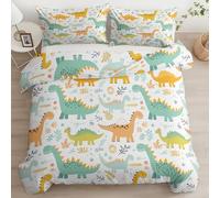 Quixora Housse de Couette Réversible en Microfibre, Parure de Lit Imprimé Dessin Animé Dinosaure Modèle, 260 x 240 cm avec Fermeture Éclair et 2 Taies d’Oreiller 65x65 cm, Décoration Chambre Enfant