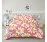 Quixora Housse de Couette Réversible en Microfibre, Rose Parure de Lit Imprimé Amusant Mignon Fleurs Marguerites Modèle, 180 x 200 cm avec Fermeture Éclair et 2 Taies d’Oreiller 65x65 cm