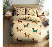 Quixora Housse de Couette Teckel coloré Animal Parures de lit 260 x 240 cm Garçons Filles Adulte Ado, Parure de Lit Microfibre, Crème
