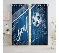 Quixora Lot de 2 100% Rideaux Occultant Isolant Thermique Anti Froid Rideau Occultants à Oeillets, MotifsSports Football Bleu 183 x 214 cm