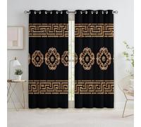 Quixora Lot de 2 Rideaux Occultants Motif Géométrie Grecque Noire et dorée Intérieur à Oeillets Bureau Enfant 117 x 229 cm Rideau Maison Cuisine Anti Chaleur Froid Occultant Thermique Protection UV