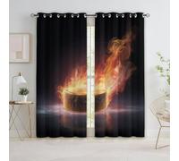 Quixora Lot de 2 Rideaux Occultants Motif Sports Hockey sur Glace Intérieur à Oeillets Bureau Enfant 140 x 260 cm Rideau Maison Cuisine Anti Chaleur Froid Noir Occultant Thermique Protection UV