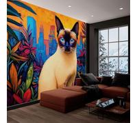 Quixora Papier peint photo intissé Chat animal pour Chambre D'enfant | papier peint pour Enfants, décoration murale, papier peint sur mesure Résistant aux UV Plantes tropicales , 350 x 254 cm