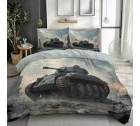 Quixora Parure de lit 1 Personnes - Housse de Couette Motif Char Militaire De La Seconde Guerre Mondiale 140 x 200 cm + 2 Taies d'oreiller 65x65cm, Polyester, Gris Menthe