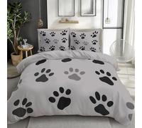 Quixora Parure de lit 1 Personnes - Housse de Couette Motif Empreinte de Patte de Chien de Dessin animé Gris + 2 Taies d'oreiller 65x65cm, Polyester, 140 x 200 cm
