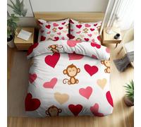 Quixora Parure de Lit Amour Romantique Animal Singe Housse de Couette 2 Pièces Parures de lit 90 x 190 cm Garçons Filles Adulte Ado, Parure de Lit Microfibre