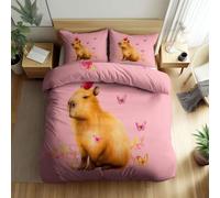 Quixora Parure de Lit Aquarelle Animal Capybara Housse de Couette 3 Pièces Parures de lit 220 x 240 cm Garçons Filles Adulte Ado, Parure de Lit Microfibre