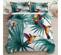 Quixora Parure de Lit Colibri Jungle Palmiers Housse de Couette 90 x 190 cm avec 1 Taies d'oreiller 65x65 cm, Hypoallergénique Housse Couette 1 Personnes en Microfibre Imprimée