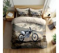 Quixora Parure de Lit Drapeau à Damier Chevrons Moto Tout-Terrain Housse de Couette 2 Pièces Parures de lit 90 x 190 cm Garçons Filles Adulte Ado, Parure de Lit Microfibre