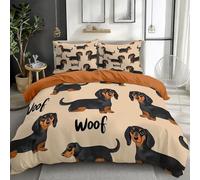 Quixora Parure de Lit Enfant Réversible Chien Teckel Animal de Dessin animé, Housse de Couette avec Fermeture Éclair en Polyester 140 x 200 cm - Housses de Couettes Garçon 1 Personne, Marron Terre
