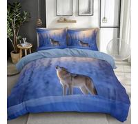 Quixora Parure de Lit Housse de Couette Microfibre à Motif Hiver Animaux Loup des Neiges pour Les garçons Adolescents 140 x 200 cm et 2 x Taies d'oreiller 65x65 cm, Réversible Bleu Clair