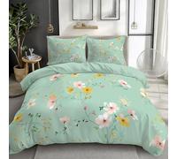 Quixora Parure de Lit Housse de Couette Microfibre à Motif Jardin Fleurs Feuilles Mignonnes Petites Fleurs pour Les garçons Adolescents 140 x 200 cm et 2 x Taies d'oreiller 65x65 cm, Vert Clair