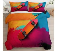 Quixora Parure de Lit Skateboard Hippie Graffiti Housse de Couette 3 Pièces Parures de lit 220 x 240 cm Garçons Filles Adulte Ado, Parure de Lit Microfibre