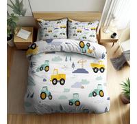 Quixora Parure de Lit Tracteur de Dessin animé Housse de Couette 3 Pièces Parures de lit 180 x 200 cm Garçons Filles Adulte Ado, Parure de Lit Microfibre