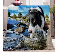 Quixora Plaid Couverture Polaire 3D RivièRe Animal Chien Border Collie 180x200cm Couverture de Lit Chaude Plaid Jeté de Canapé Flanelle Couverture bébé, Bureau Sieste Couverture
