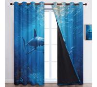 Quixora Rideau de Chambre occultants, Rideaux de fenêtre isolés thermiquement imprimés de Scène sous-Marine Requins Traitements de fenêtre pour Salon 2 Panneaux 110 x 215 cm