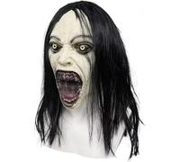 Quixotical Masque Horreur Effrayant Femme en Larmes avec Perruque, Tête Complète Démon Fantôme en Latex pour Halloween, Déguisement Zombie pour Adultes, Maison Hantée
