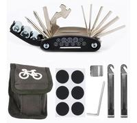 Quixotical Sac de Réparation Vélo, Kit 16 en 1 Outils Multifonctions avec Démonte-Pneu, Patchs, Clé Hexagonale, Râpe, pour VTT et Urgences Cyclistes