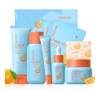 QUIYUM Coffret Cadeau 7 pièces - Soin Visage à la Vitamine C et Agrumes, Hydratant, Lissant et Matifiant, Kit Complet de Skincare pour Femmes et Ados