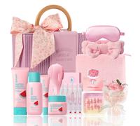 QUIYUM Coffret de soins à la pastèque - Nettoyant 100 g, Lotion tonique 160 ml, Sérum 2 ml × 10, Crème contour des yeux 20 g, Crème 50 g avec stickers pour ongles, mallette et trousse de maquillage, b