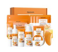QUIYUM Coffret de soins au curcuma et à la vitamine C, 11 pièces, cadeau de Noël / Nouvel An - Savon au curcuma 100 g, gommage au curcuma 100 g, sérum 17 ml, crème contour des yeux 20 g, crème visage