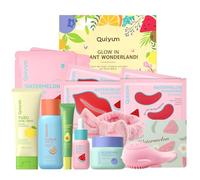 QUIYUM Coffret Set Soin de la Peau aux Fruits,Kit Hydratant Visage 14 Pièces pour Femmes avec Nettoyant,Tonique,Sérum,Crème Contour des Yeux,Crème Hydratante,Masque,Brosse,Bandeau