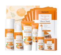QUIYUM Curcuma & Vitamine C - Coffret cadeau de 11 soins hydratants du visage - Nettoyant, tonique, sérum, crème pour les yeux, crème hydratante, savon fait main, masque pour le visage