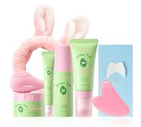 QUIYUM Ensemble de Soins de la Peau au Thé Vert, Kit de Soins du Visage Hydratant de Voyage 7PCS avec Hamamelis & Acide Hyaluronique pour Purifiant & Contrôle des Graisses, Cadeaux de Noël et