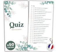 Quiz des Mariés - 50 Cartes de Jeu de Mariage - Animation Invités Mariage - 50 Questionnaires des Mariés - Design Floral Eucalyptus