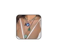 Quizzhe Collier avec pendentif mauvais œil pour femme et homme - Chaîne en cuir et verre - Collier rétro avec pendentif réglable - Chaîne à maillons délicats multicouches, normal, Cuir, Pas de gemme