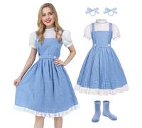 QUJQOM Adult Blue White Dress for Princess Costume Women Cute Dress for Role Cosplay Birthday Party Halloween QM052S